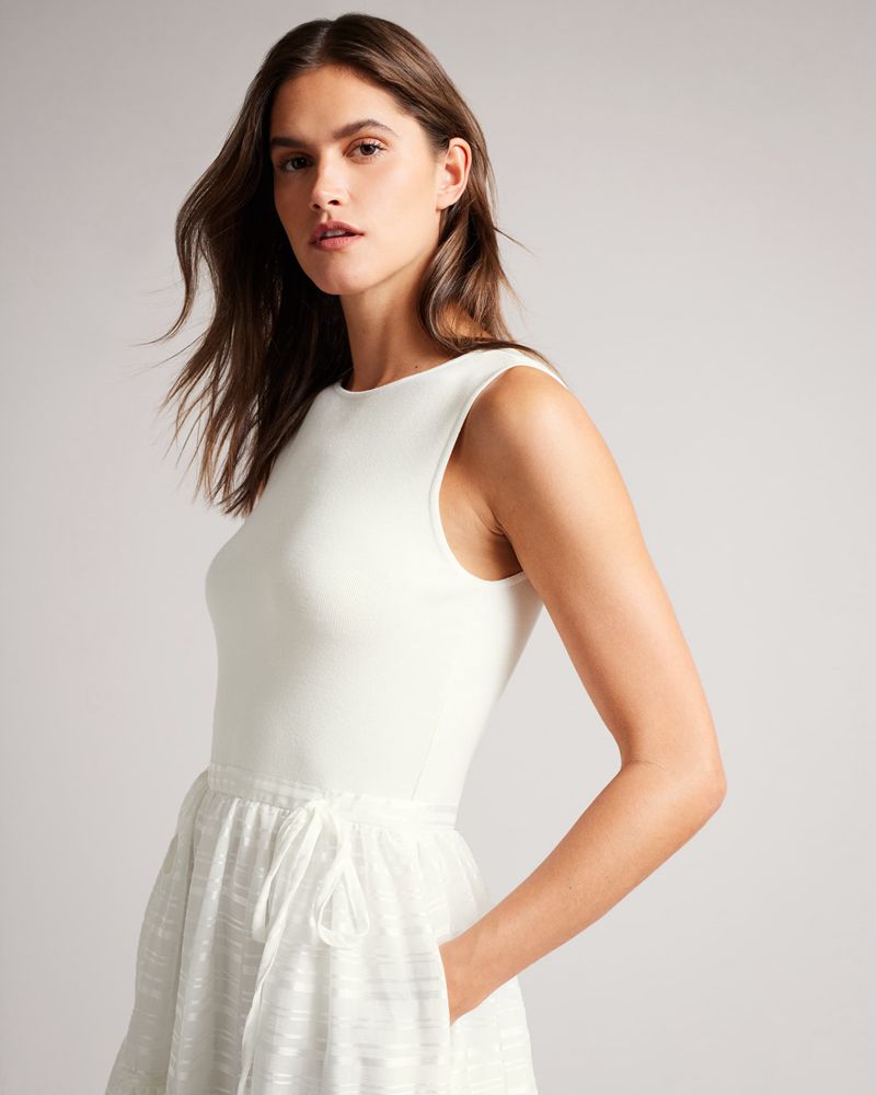 Ted Baker Skylir Knit Bodice Midi Withred Klänning Dam Vita | BRW-234190