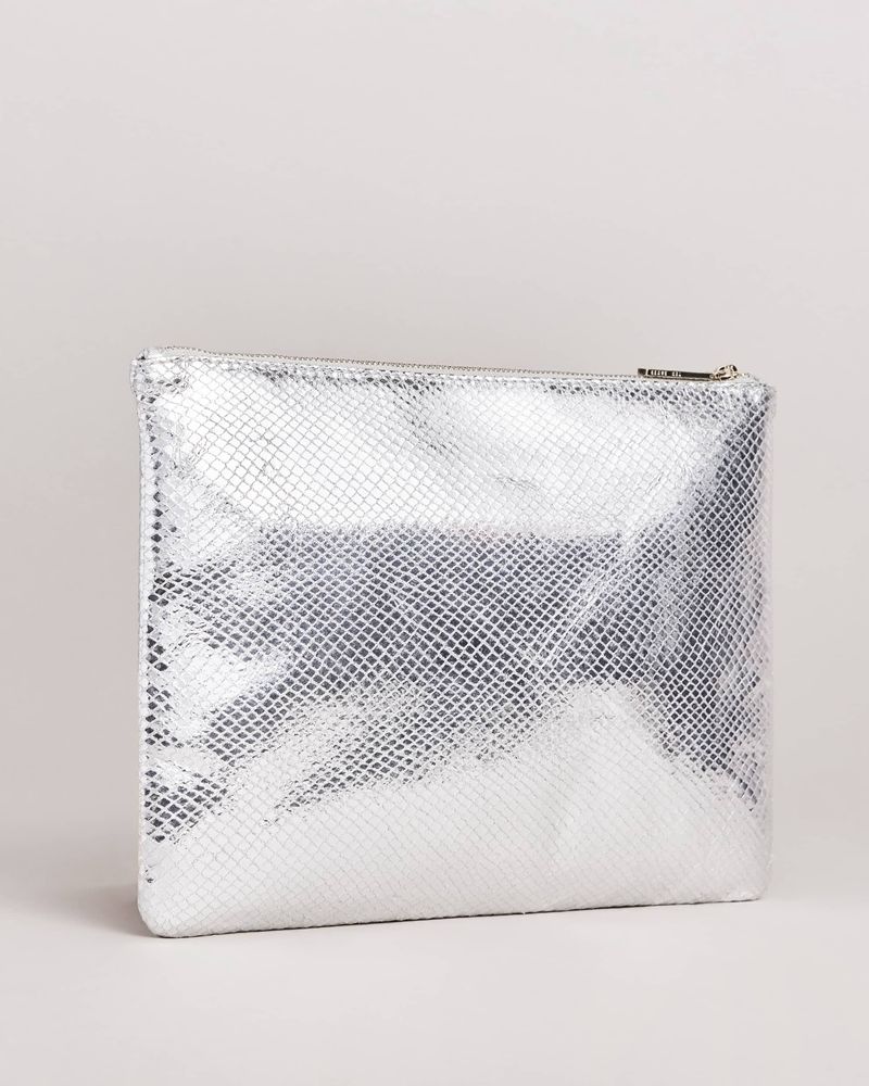 Ted Baker Snaksi Snake Detail Large Pouch Clutch Väska Dam Silver | HPF-951247