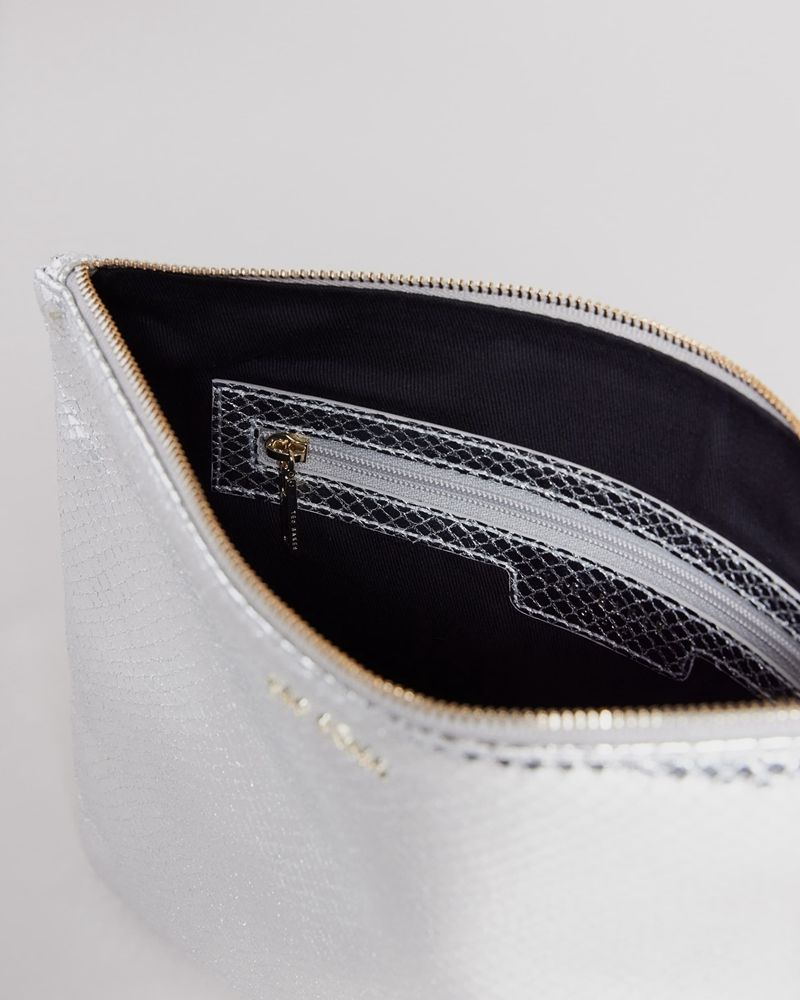 Ted Baker Snaksi Snake Detail Large Pouch Clutch Väska Dam Silver | HPF-951247