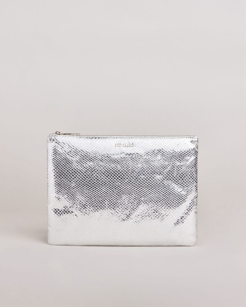 Ted Baker Snaksi Snake Detail Large Pouch Clutch Väska Dam Silver | HPF-951247