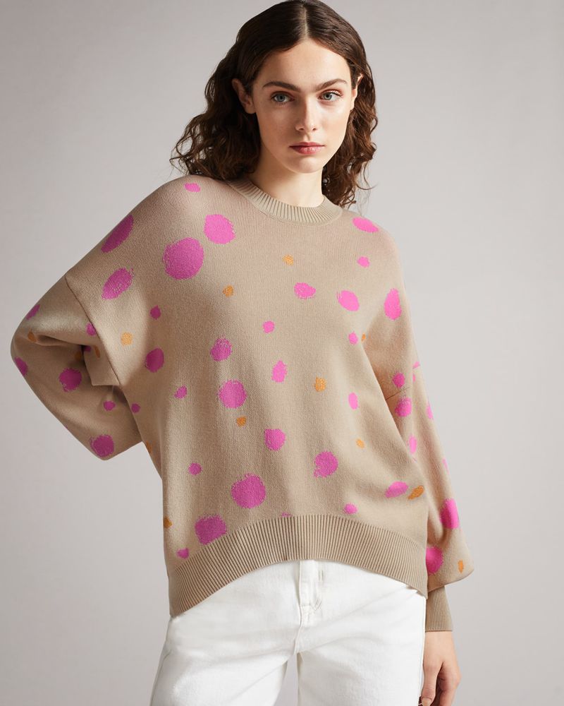 Ted Baker Ssaskia Knitted Jacquard Curved Hem Blast Dam Bruna | NML-802754