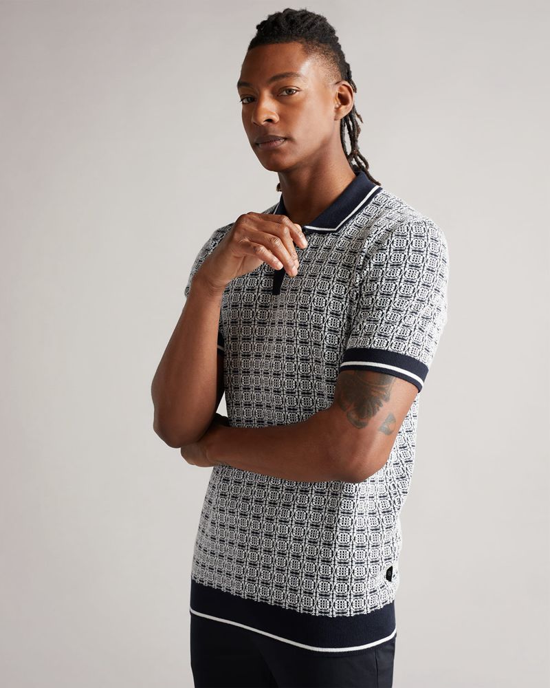 Ted Baker Staffrd Ss Jacquard Polo With Tipping Blast Herr Marinblå | ZYH-480395