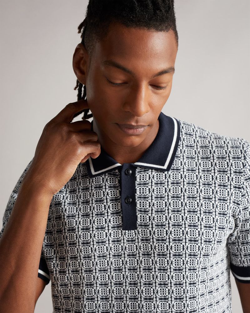 Ted Baker Staffrd Ss Jacquard Polo With Tipping Blast Herr Marinblå | ZYH-480395