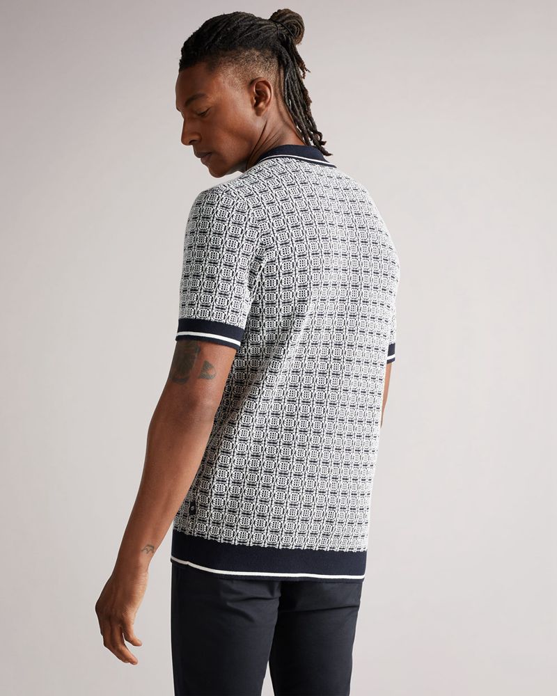 Ted Baker Staffrd Ss Jacquard Polo With Tipping Blast Herr Marinblå | ZYH-480395