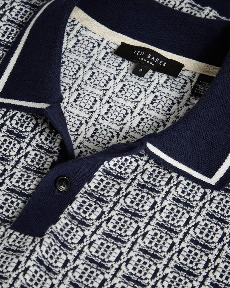 Ted Baker Staffrd Ss Jacquard Polo With Tipping Blast Herr Marinblå | ZYH-480395