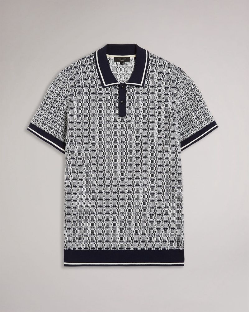 Ted Baker Staffrd Ss Jacquard Polo With Tipping Blast Herr Marinblå | ZYH-480395
