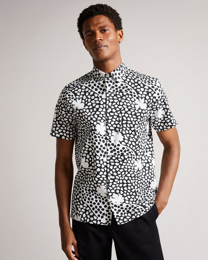 Ted Baker Sturton Sleeve Spot Mash Up Geometric Skjorta Herr Svarta | RFQ-427083