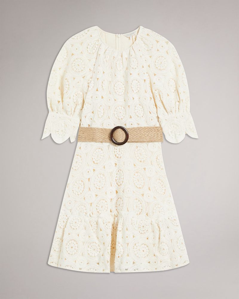 Ted Baker Susena Spets Cut Out Mini With Woven Klänning Dam Vita | QZN-485602
