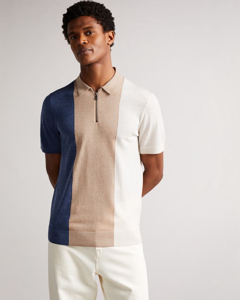 Ted Baker Swansea Sleeve Vertical Striped Merino Wool Polo Blast Herr Vita | GEO-926580