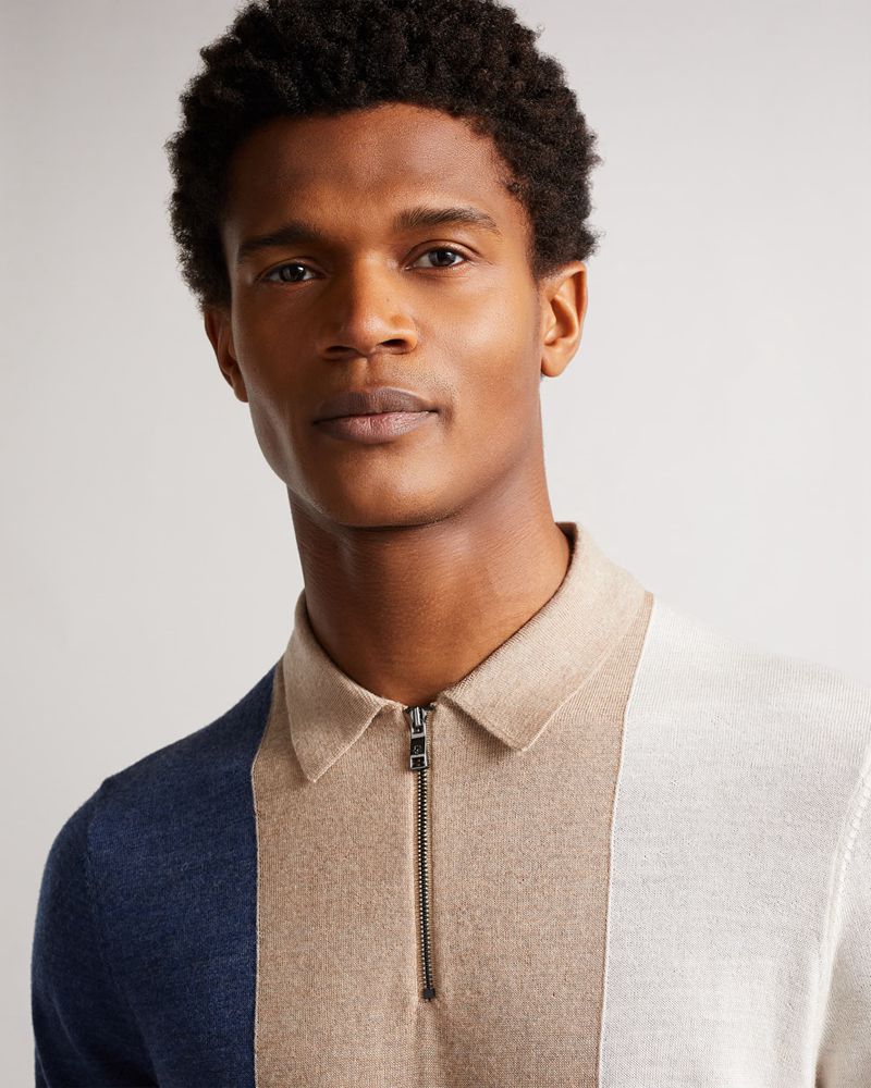 Ted Baker Swansea Sleeve Vertical Striped Merino Wool Polo Blast Herr Vita | GEO-926580