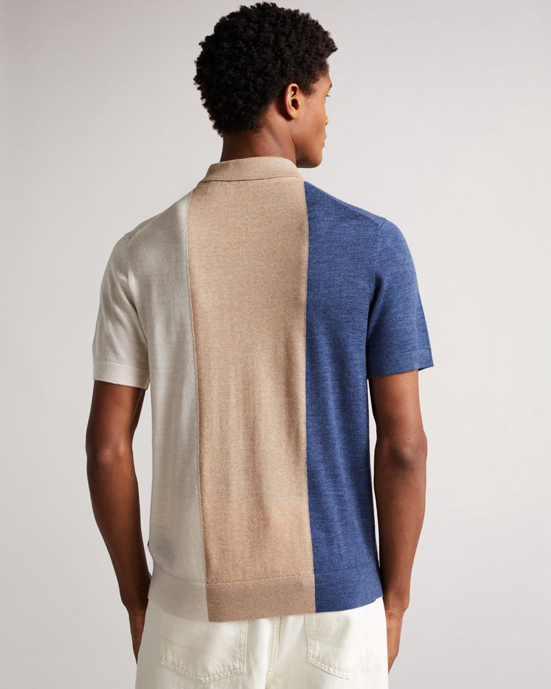Ted Baker Swansea Sleeve Vertical Striped Merino Wool Polo Blast Herr Vita | GEO-926580