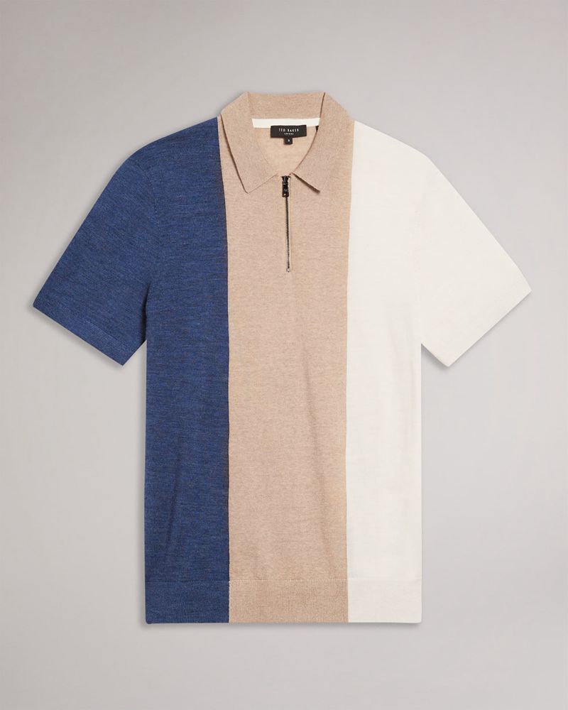 Ted Baker Swansea Sleeve Vertical Striped Merino Wool Polo Blast Herr Vita | GEO-926580