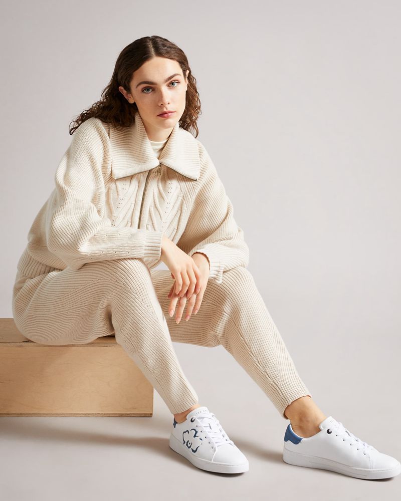 Ted Baker Tarliah Magnolia Flower Placement Cupsole Sneakers Dam Vita Blå | RBC-241587