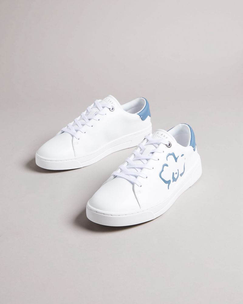 Ted Baker Tarliah Magnolia Flower Placement Cupsole Sneakers Dam Vita Blå | RBC-241587