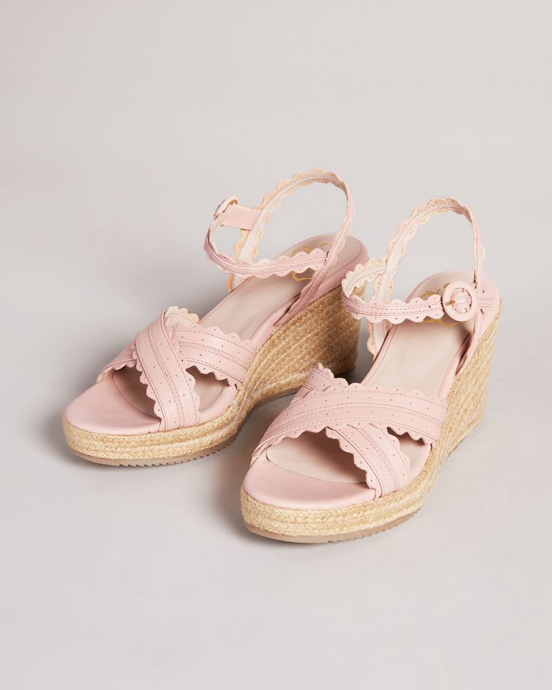Ted Baker Taymie Läder Scalloped Kilklack Höga Klackar Dam Rosa | AKD-431586