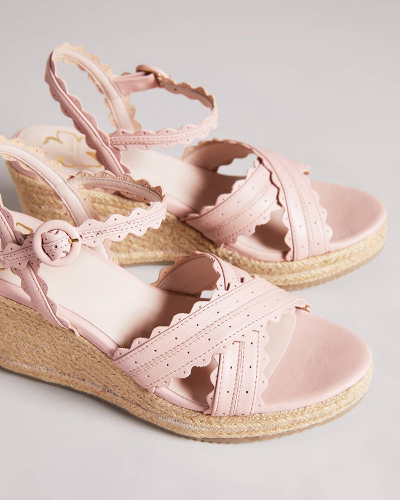 Ted Baker Taymie Läder Scalloped Kilklack Höga Klackar Dam Rosa | AKD-431586