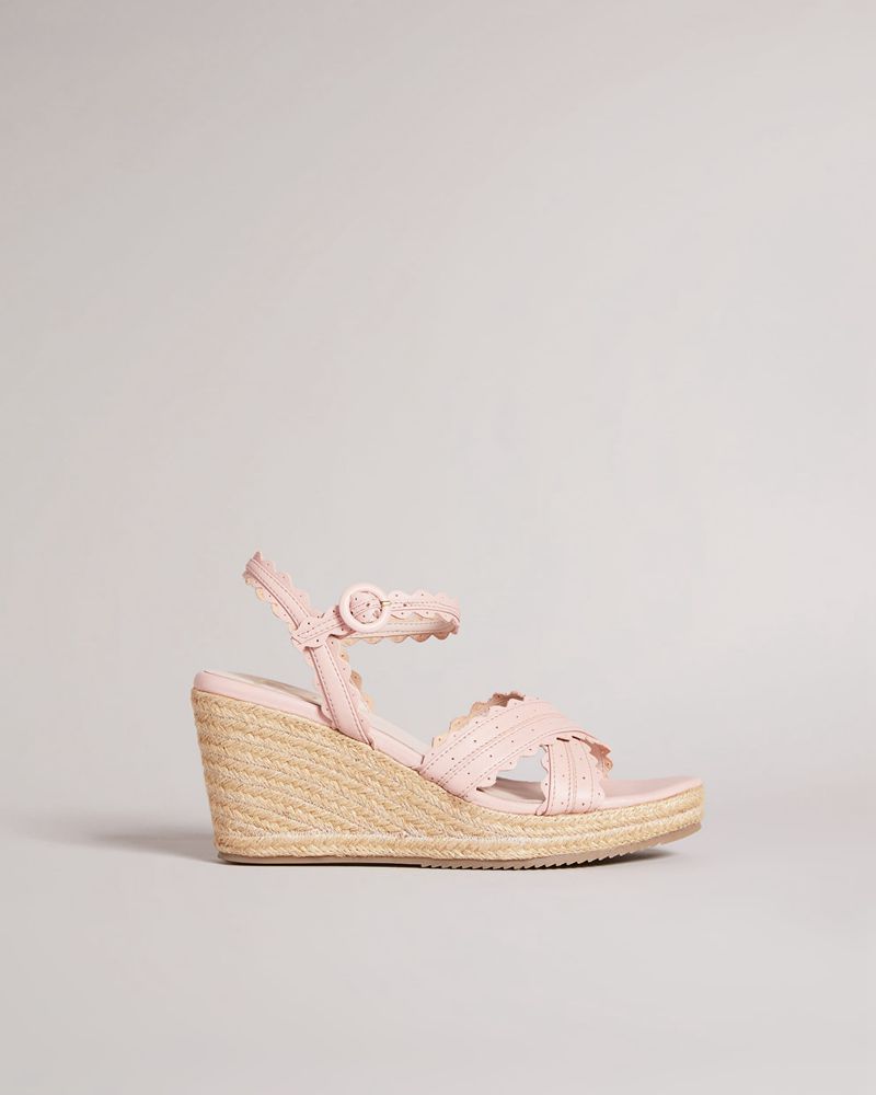 Ted Baker Taymie Läder Scalloped Kilklack Höga Klackar Dam Rosa | AKD-431586