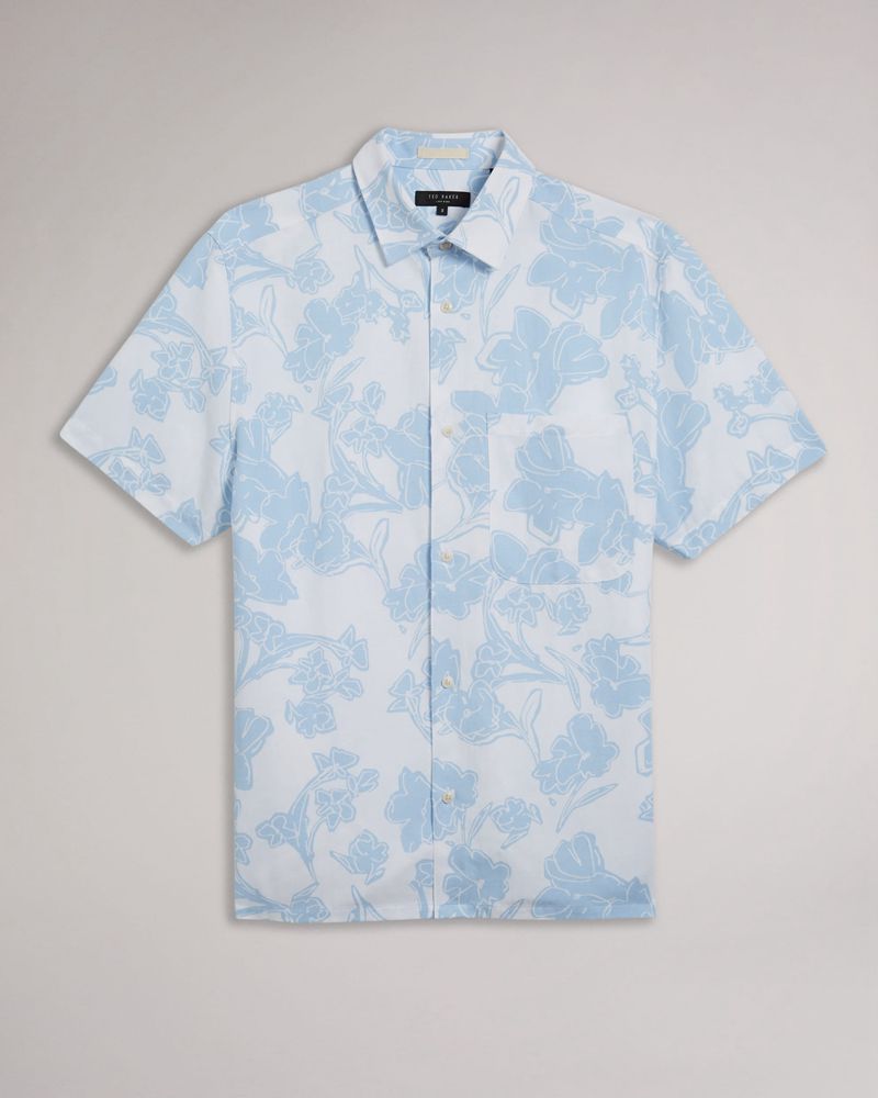 Ted Baker Telfrd Sleeve Floral Printed Skjorta Herr Blå | LYQ-695103