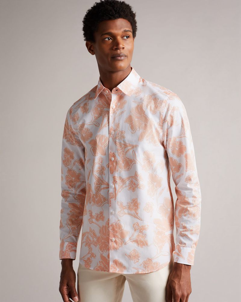 Ted Baker Tello Long Sleeve Allover Floral Printed Skjorta Herr Rosa | WYZ-780942