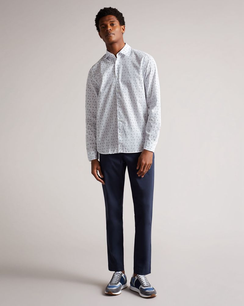 Ted Baker Tendrin Long Sleeve Diamond Geometric Print Skjorta Herr Blå | LHJ-672408