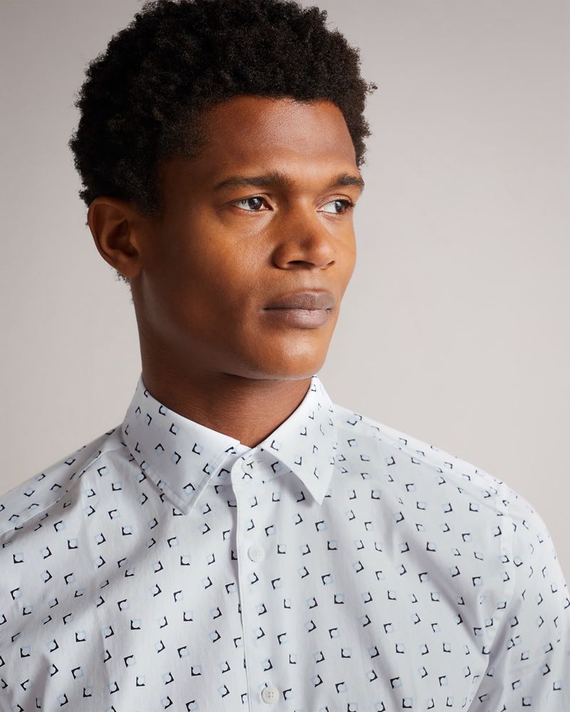 Ted Baker Tendrin Long Sleeve Diamond Geometric Print Skjorta Herr Blå | LHJ-672408