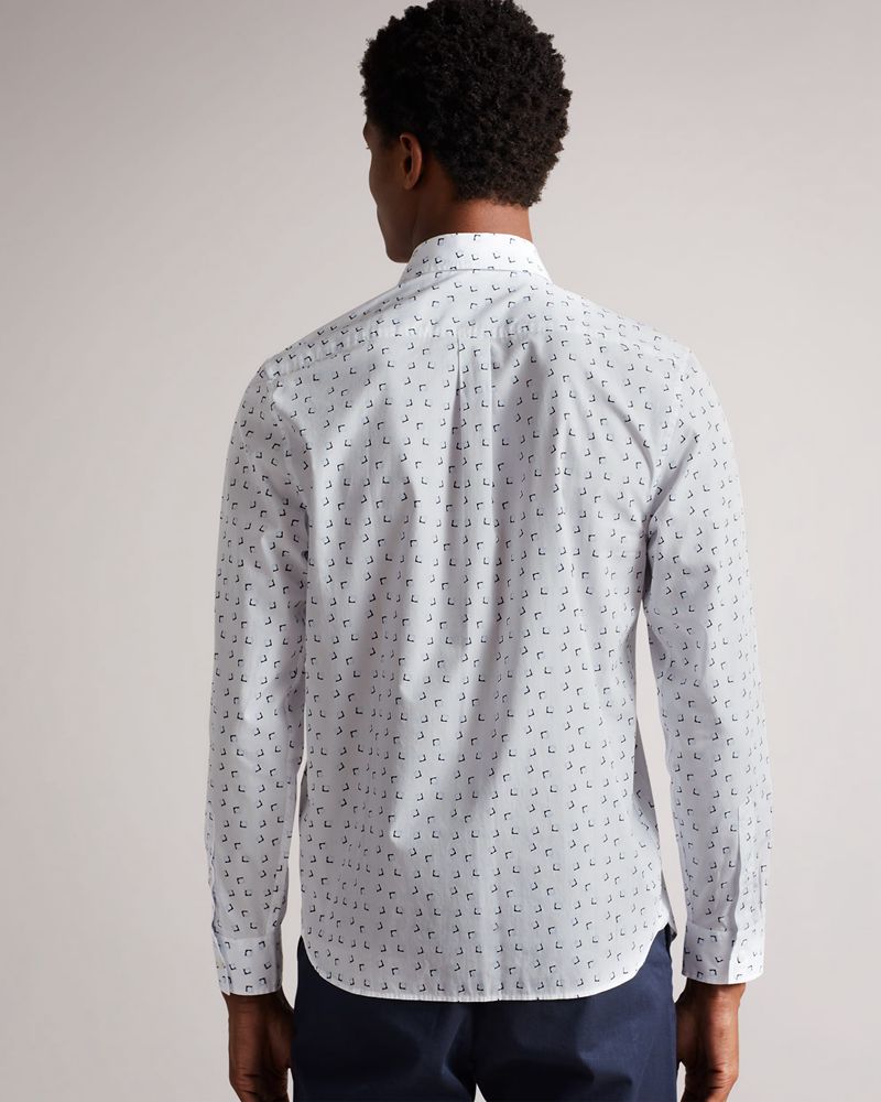 Ted Baker Tendrin Long Sleeve Diamond Geometric Print Skjorta Herr Blå | LHJ-672408