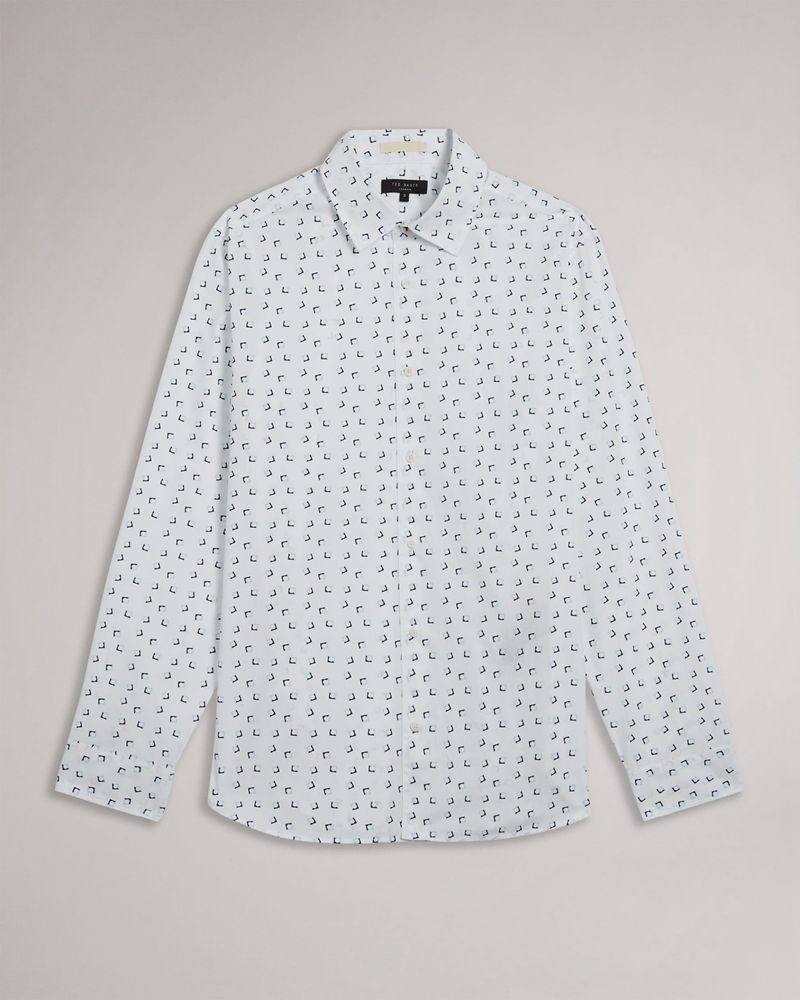 Ted Baker Tendrin Long Sleeve Diamond Geometric Print Skjorta Herr Blå | LHJ-672408