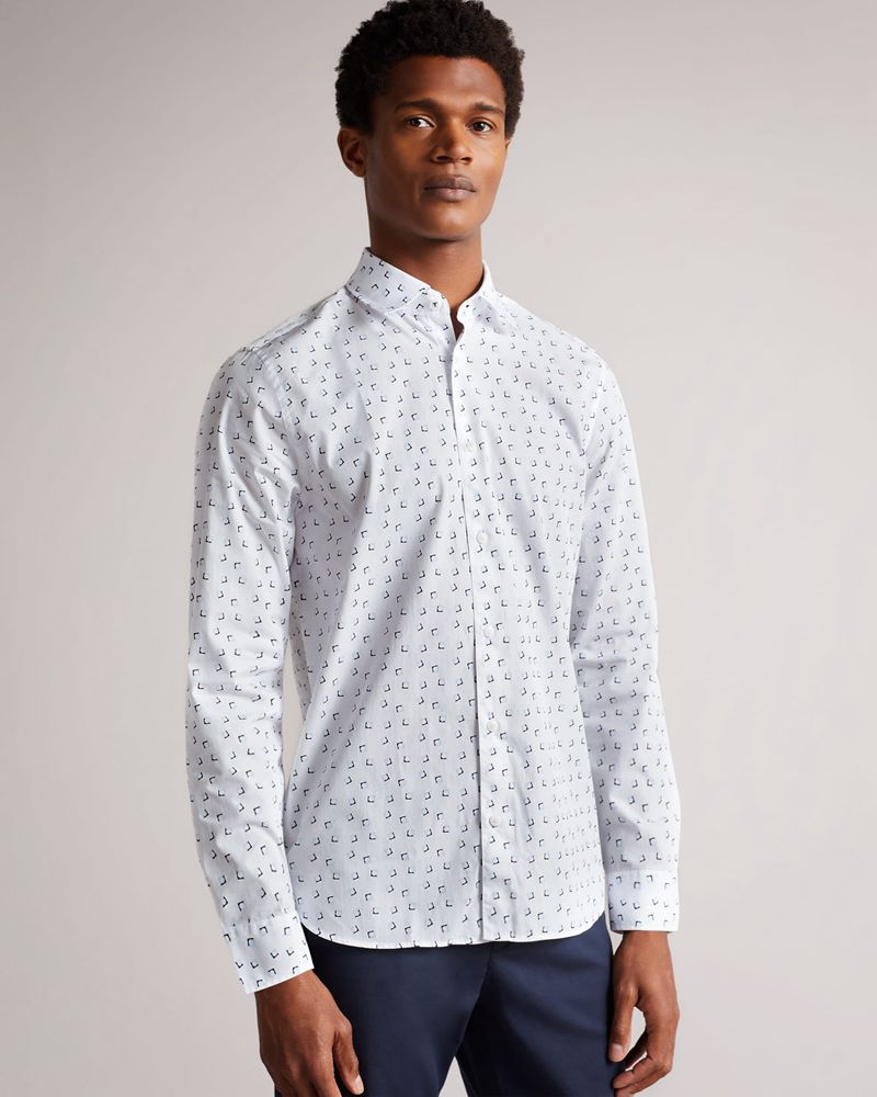 Ted Baker Tendrin Long Sleeve Diamond Geometric Print Skjorta Herr Blå | LHJ-672408
