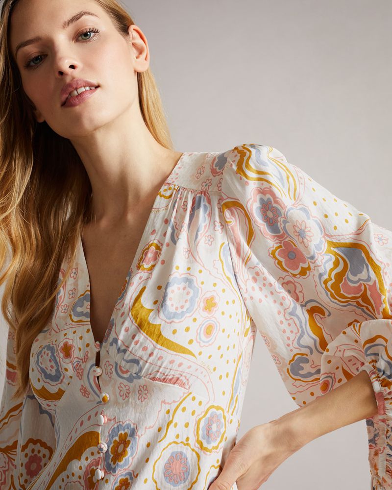 Ted Baker Thelia Exaggerated Sleeve Mini Klänning Dam Vita | GJW-708496