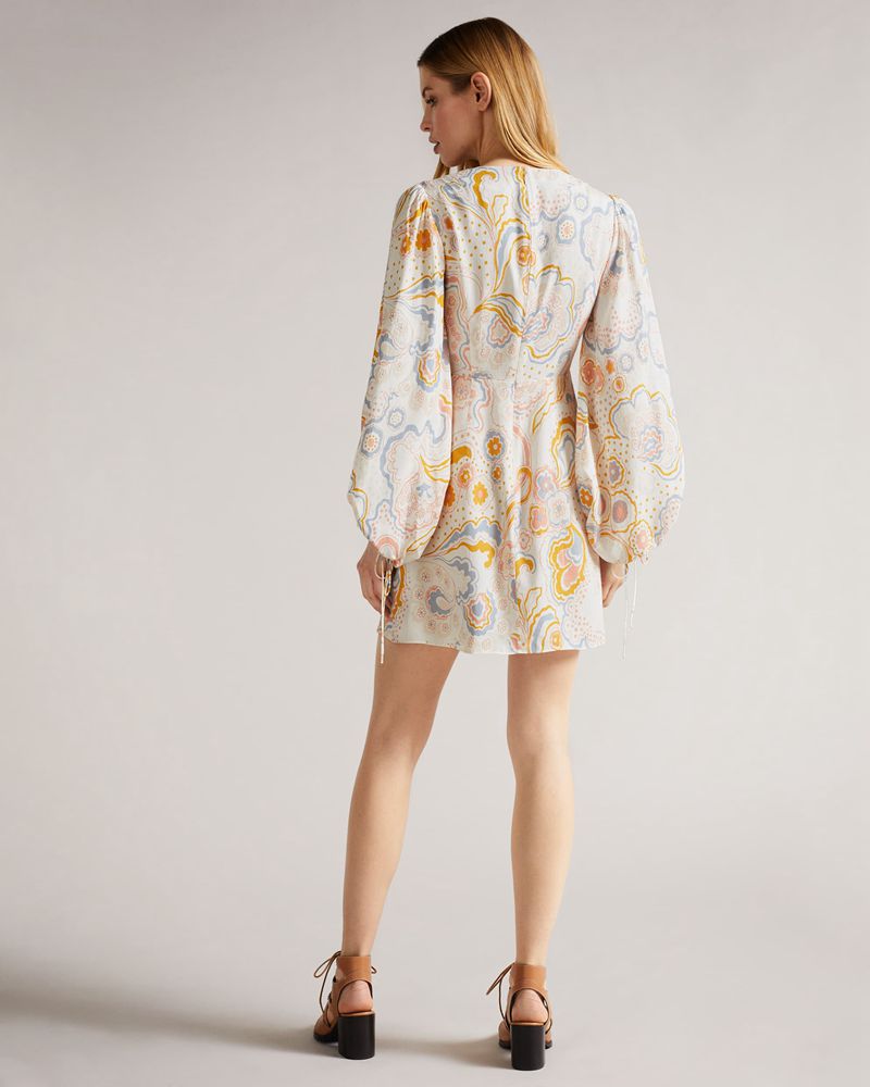 Ted Baker Thelia Exaggerated Sleeve Mini Klänning Dam Vita | GJW-708496