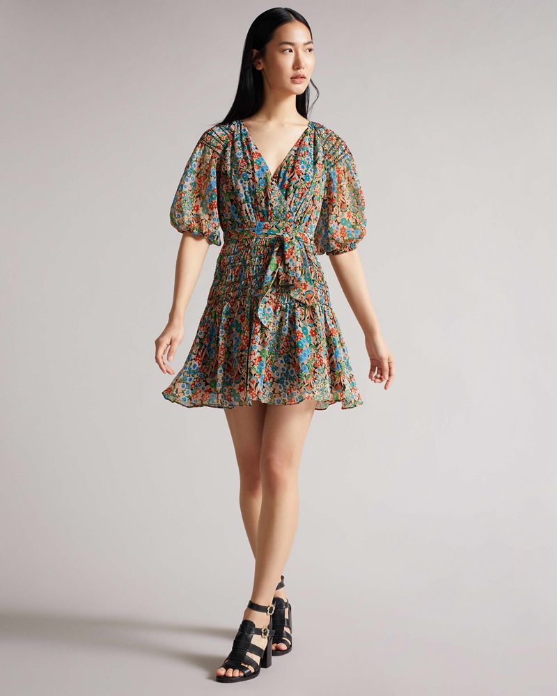 Ted Baker Tiania Smock Panel Wrap Mini Klänning Dam Svarta | SCI-019367