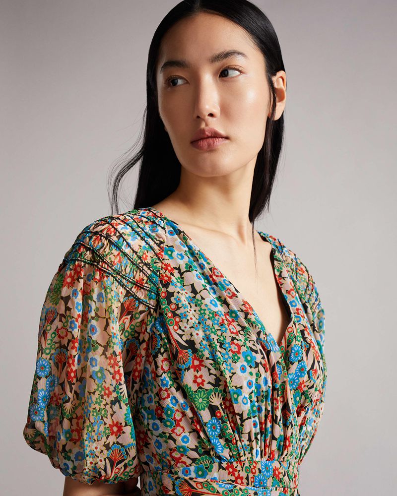 Ted Baker Tiania Smock Panel Wrap Mini Klänning Dam Svarta | SCI-019367