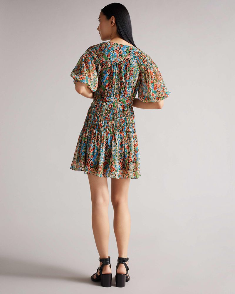 Ted Baker Tiania Smock Panel Wrap Mini Klänning Dam Svarta | SCI-019367