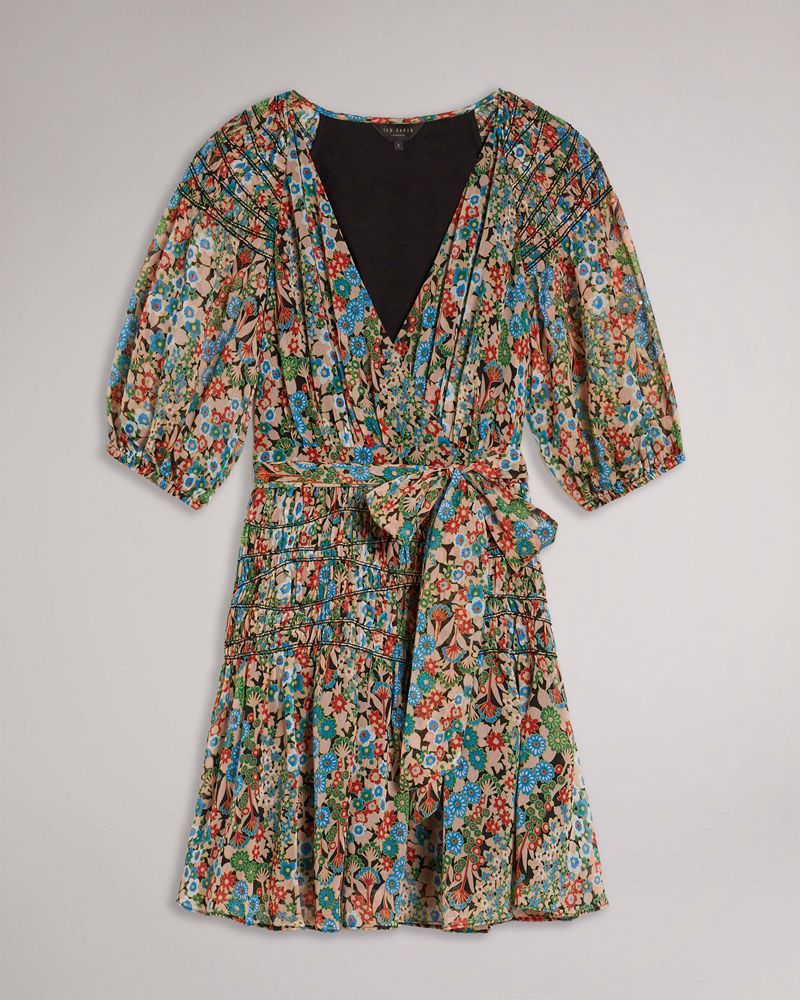 Ted Baker Tiania Smock Panel Wrap Mini Klänning Dam Svarta | SCI-019367