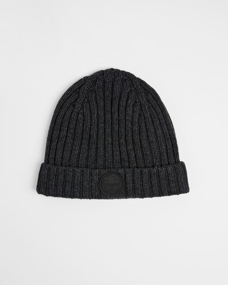Ted Baker Tolton Ribbed Wool Cashmere Blend Beanie Hatt Herr Gray | HVU-206548