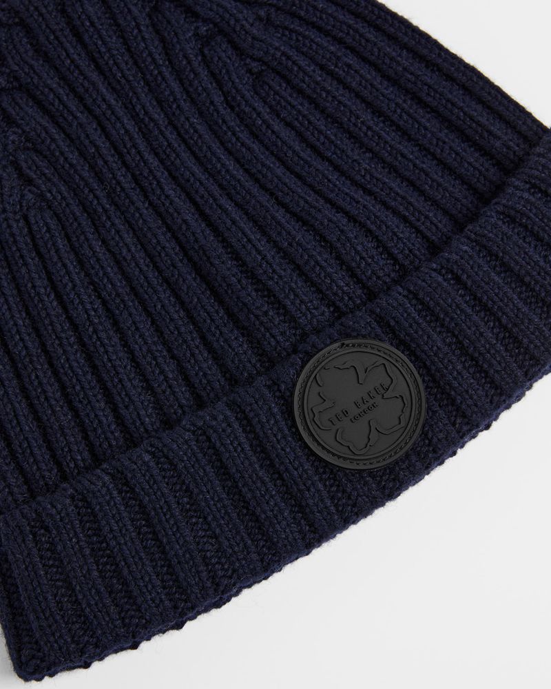 Ted Baker Tolton Ribbed Wool Cashmere Blend Beanie Hatt Herr Marinblå | IDT-037416