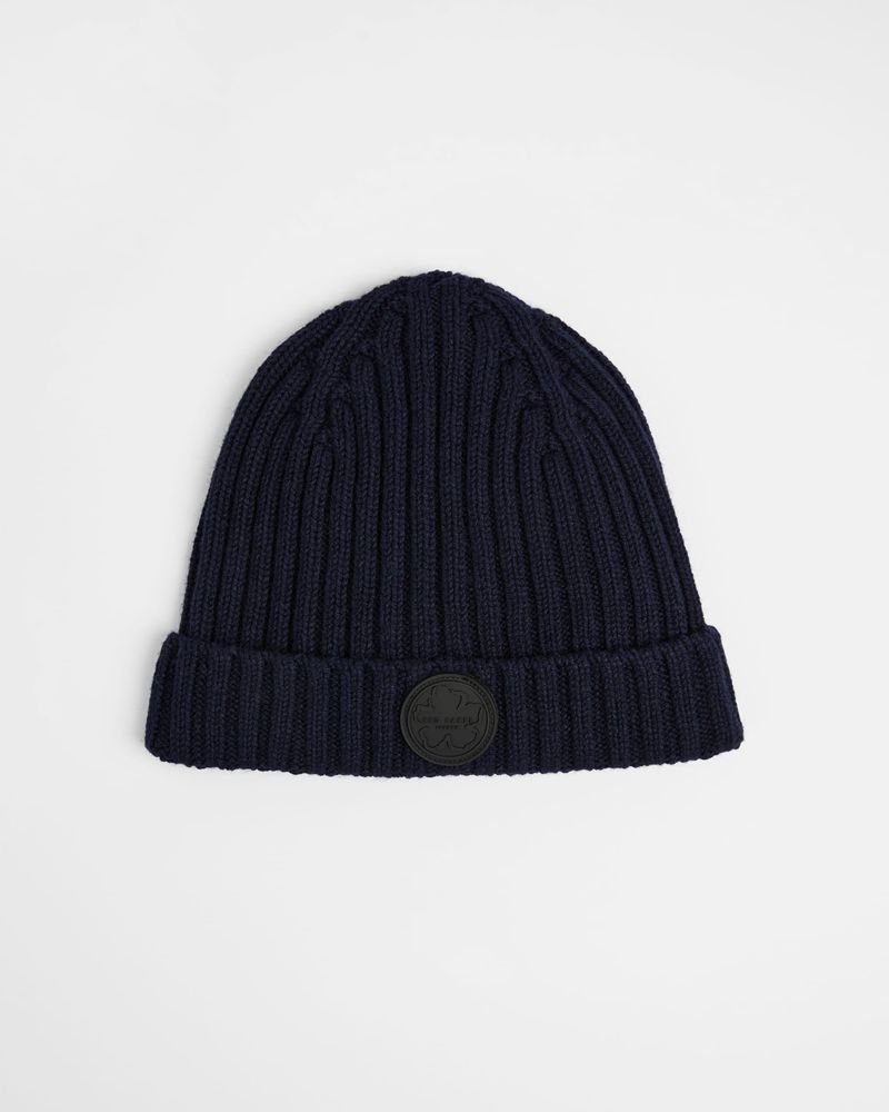 Ted Baker Tolton Ribbed Wool Cashmere Blend Beanie Hatt Herr Marinblå | IDT-037416