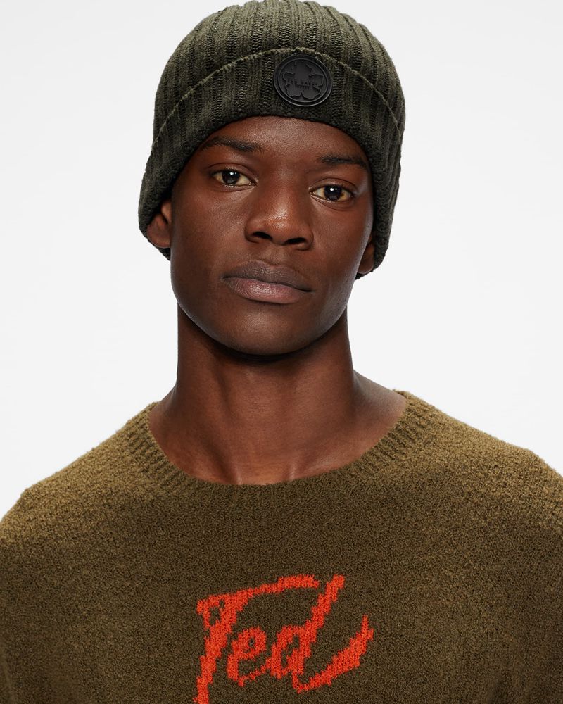 Ted Baker Tolton Ribbed Wool Cashmere Blend Beanie Hatt Herr Gröna | UKC-247196