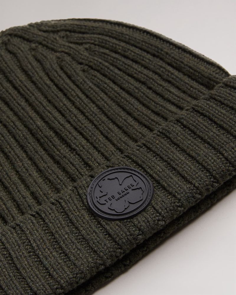 Ted Baker Tolton Ribbed Wool Cashmere Blend Beanie Hatt Herr Gröna | UKC-247196