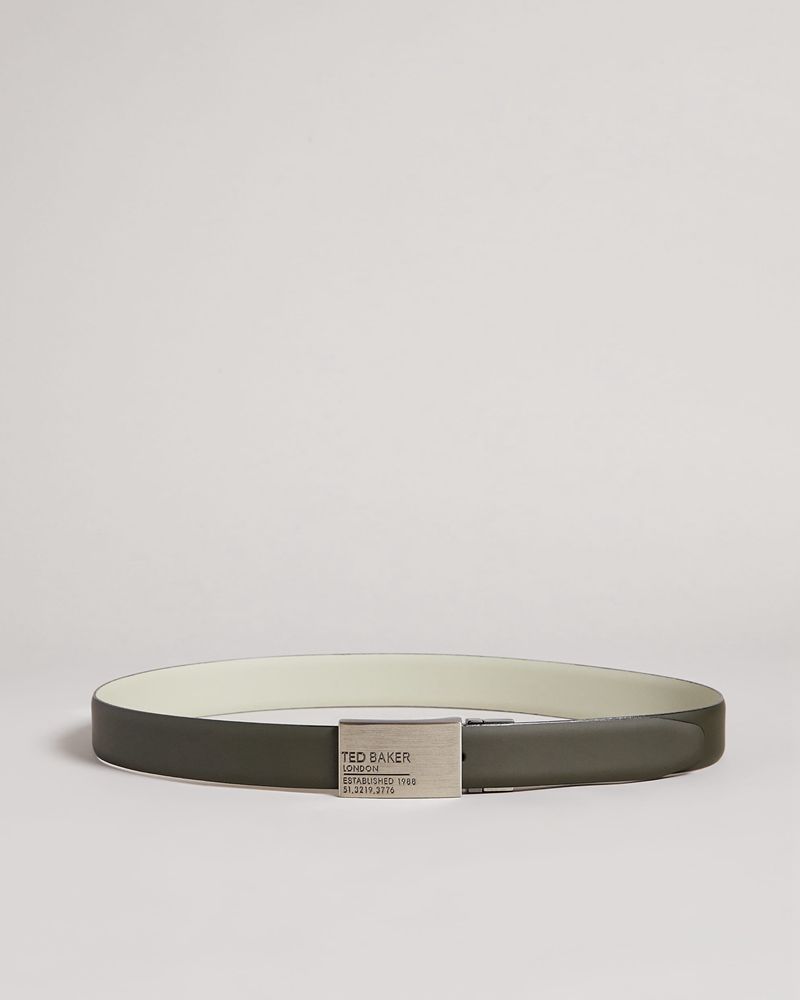 Ted Baker Tonks Reversible Plate Läder Bälte Herr Khaki | BFQ-209378