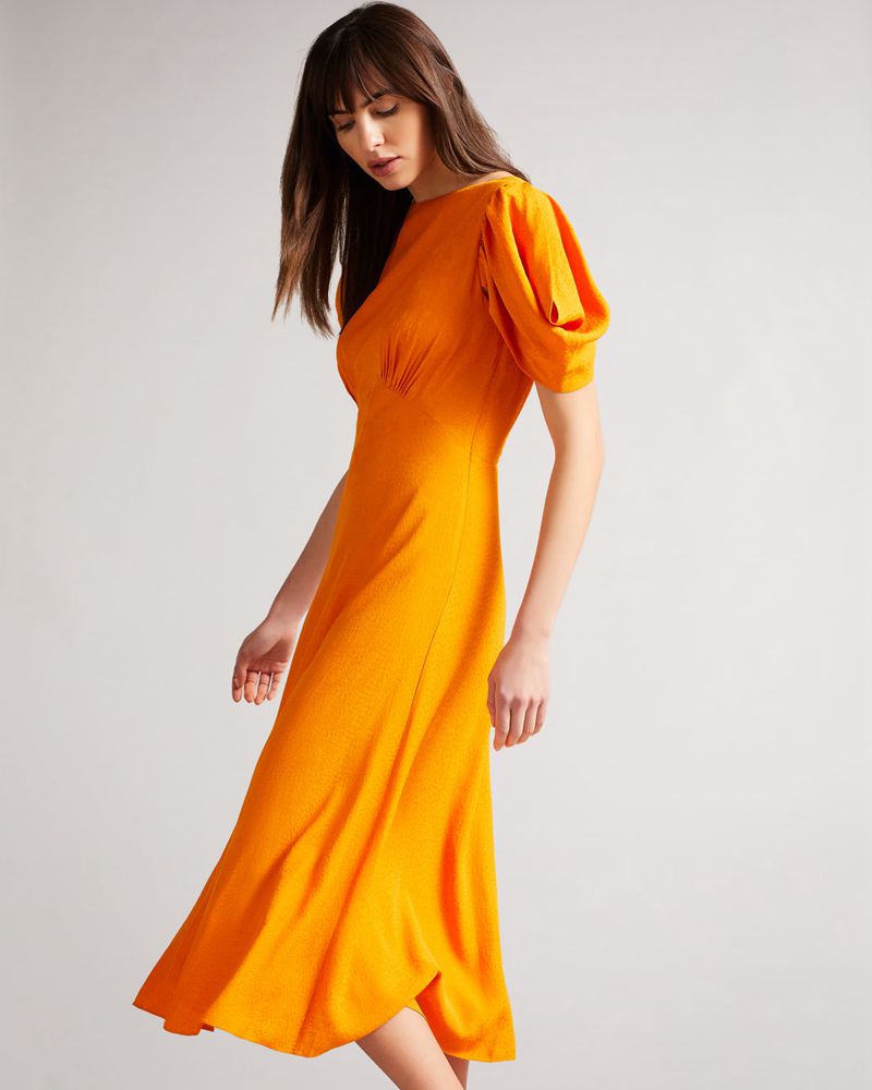 Ted Baker Tulipi Panelled Midi Tea Klänning Dam Orange | CWP-965743