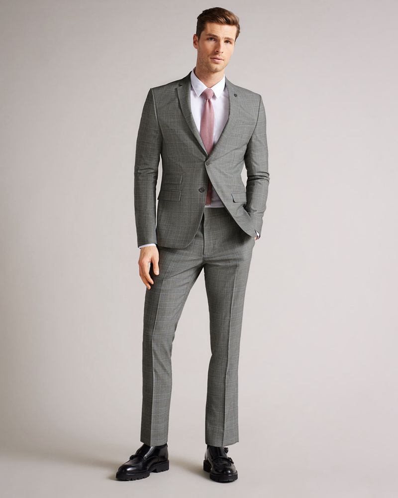 Ted Baker Tynejs Slim Grey Blue Check Kostymer Herr Gray | YNC-098543