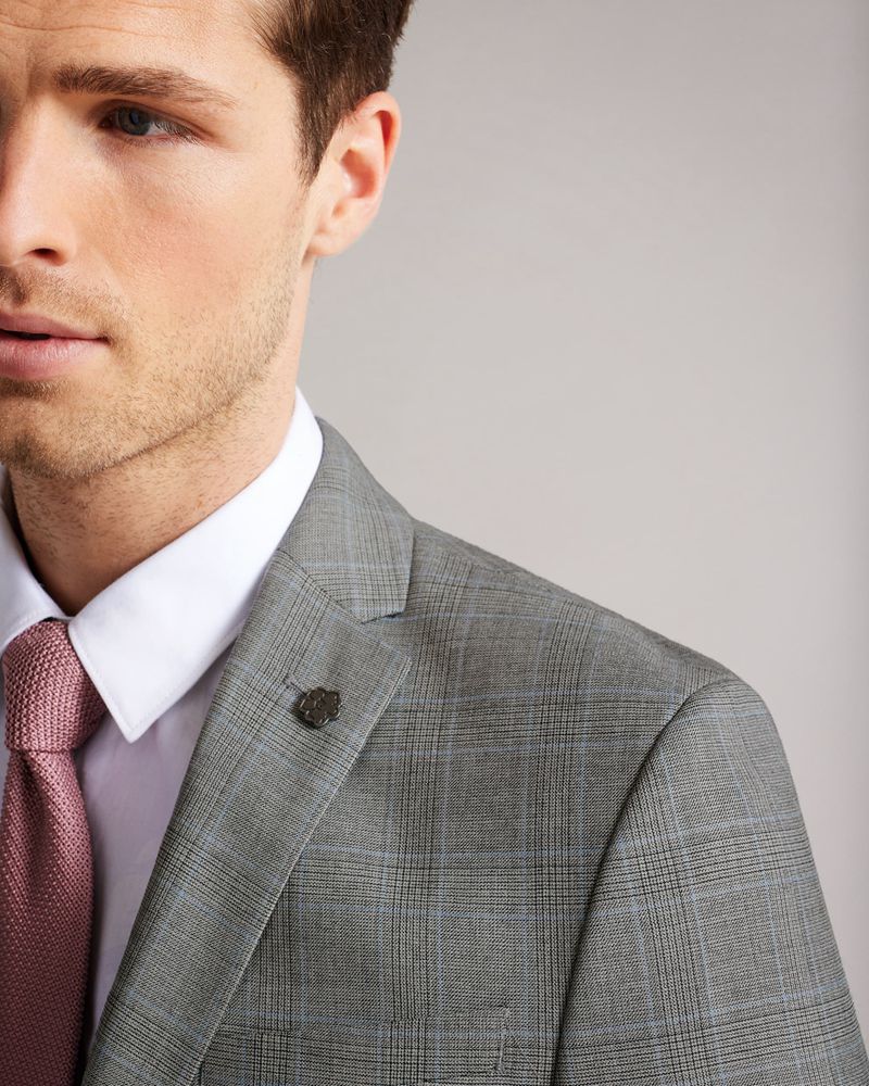 Ted Baker Tynejs Slim Grey Blue Check Kostymer Herr Gray | YNC-098543