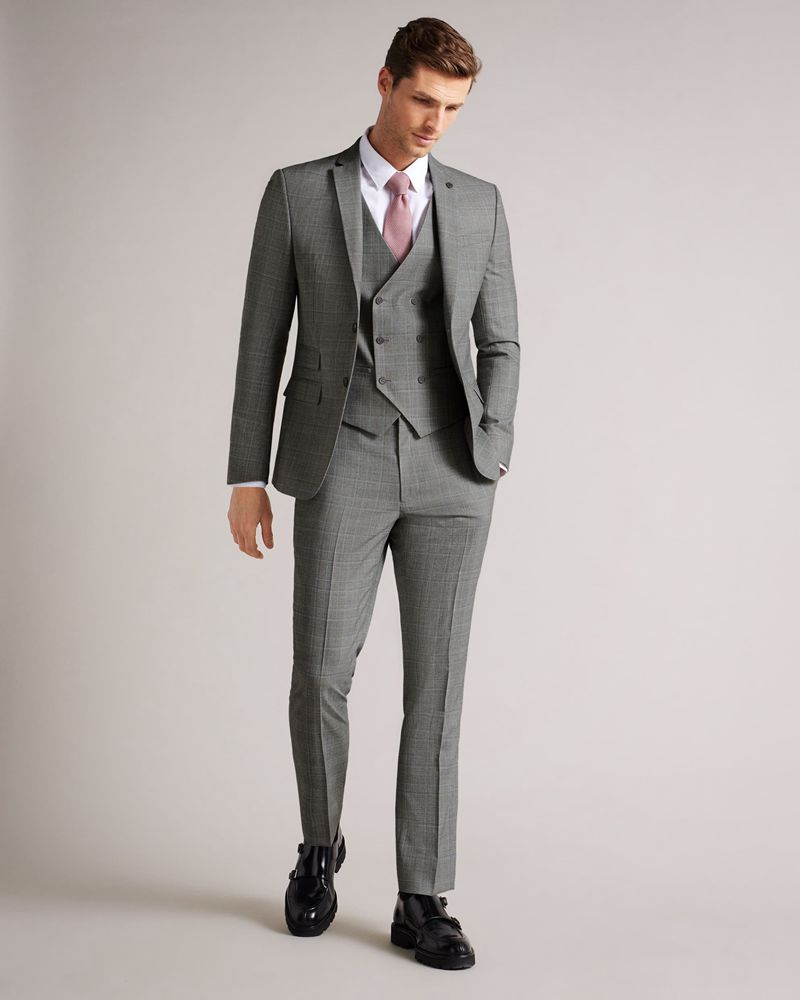 Ted Baker Tynets Slim Grey Blue Check Kostymer Herr Gray | PRE-479106