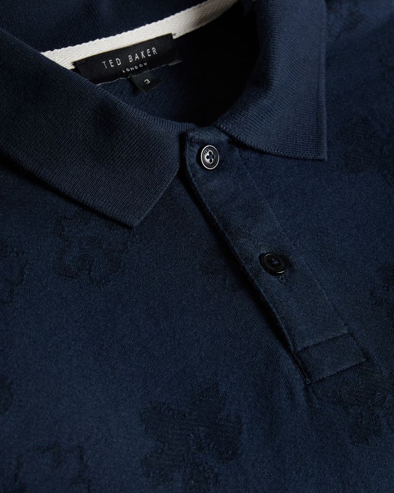 Ted Baker Tyssen Sleeve Flower Jacquard Polo Blast Herr Marinblå | ONR-190426