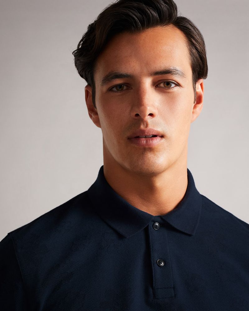 Ted Baker Tyssen Sleeve Flower Jacquard Polo Blast Herr Marinblå | ONR-190426