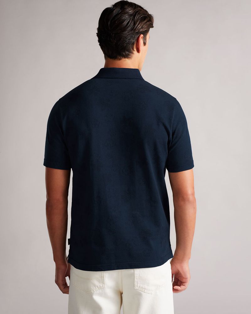 Ted Baker Tyssen Sleeve Flower Jacquard Polo Blast Herr Marinblå | ONR-190426