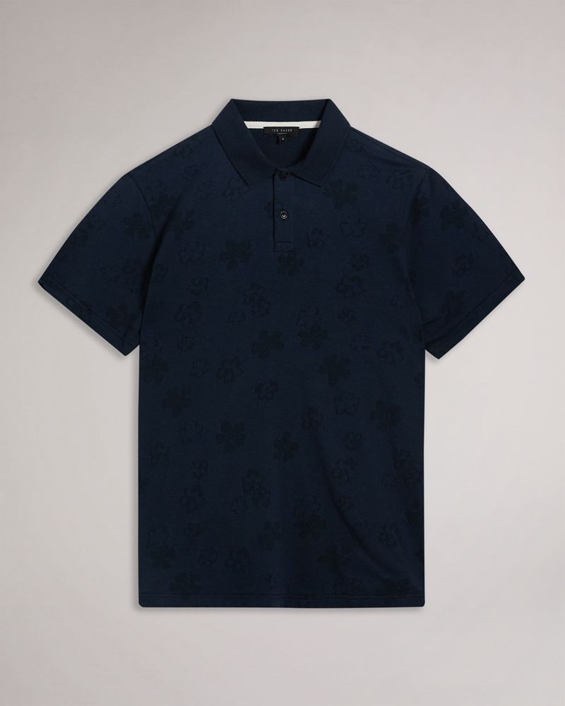 Ted Baker Tyssen Sleeve Flower Jacquard Polo Blast Herr Marinblå | ONR-190426