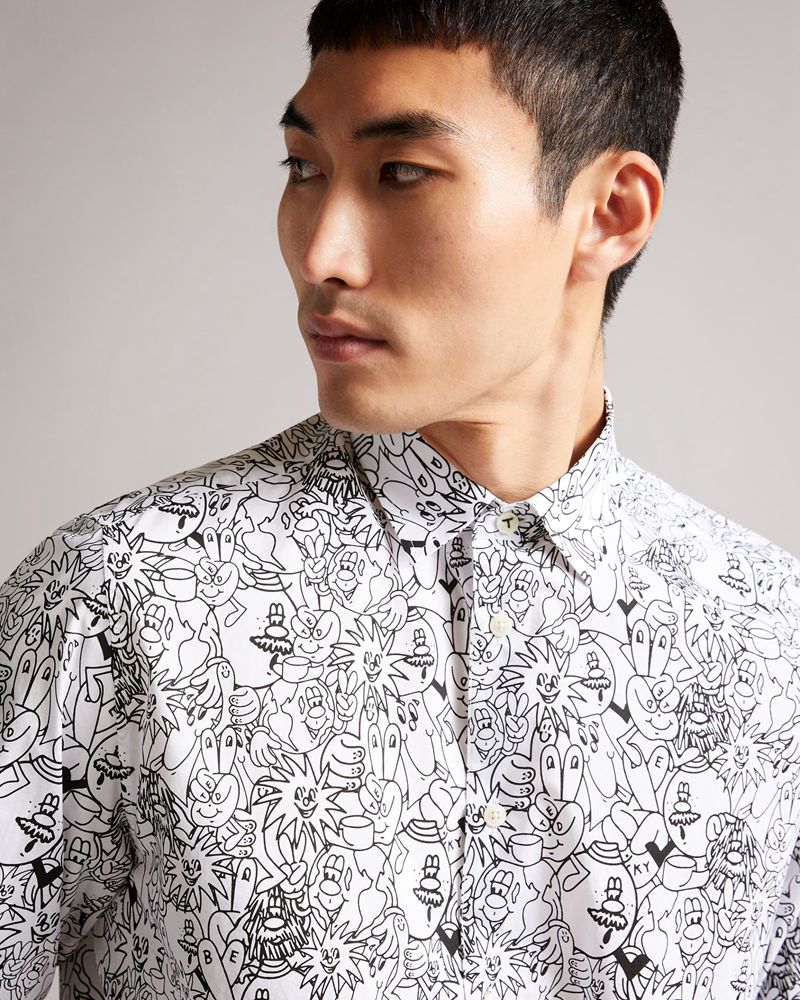 Ted Baker Upland Ls All Over Character Print Skjorta Herr Vita | MKR-641852