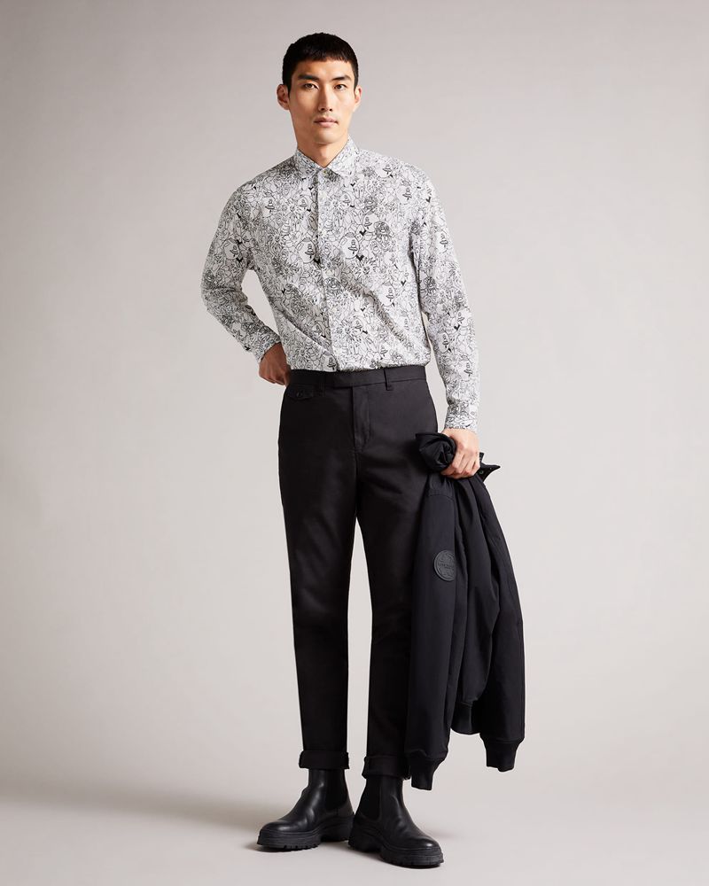Ted Baker Upland Ls All Over Character Print Skjorta Herr Vita | MKR-641852
